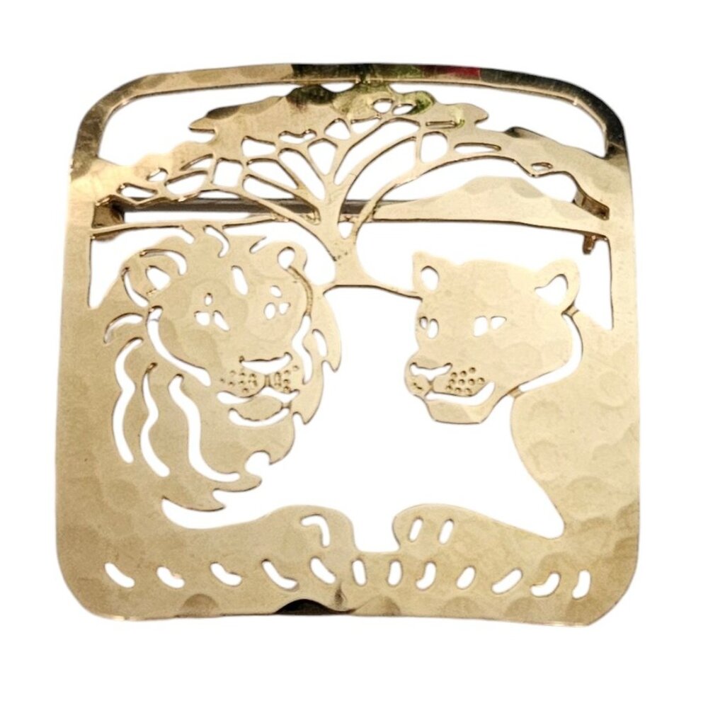 Wild Bryde Brooch Lion Lioness Open Laser Cut Square Pin L619